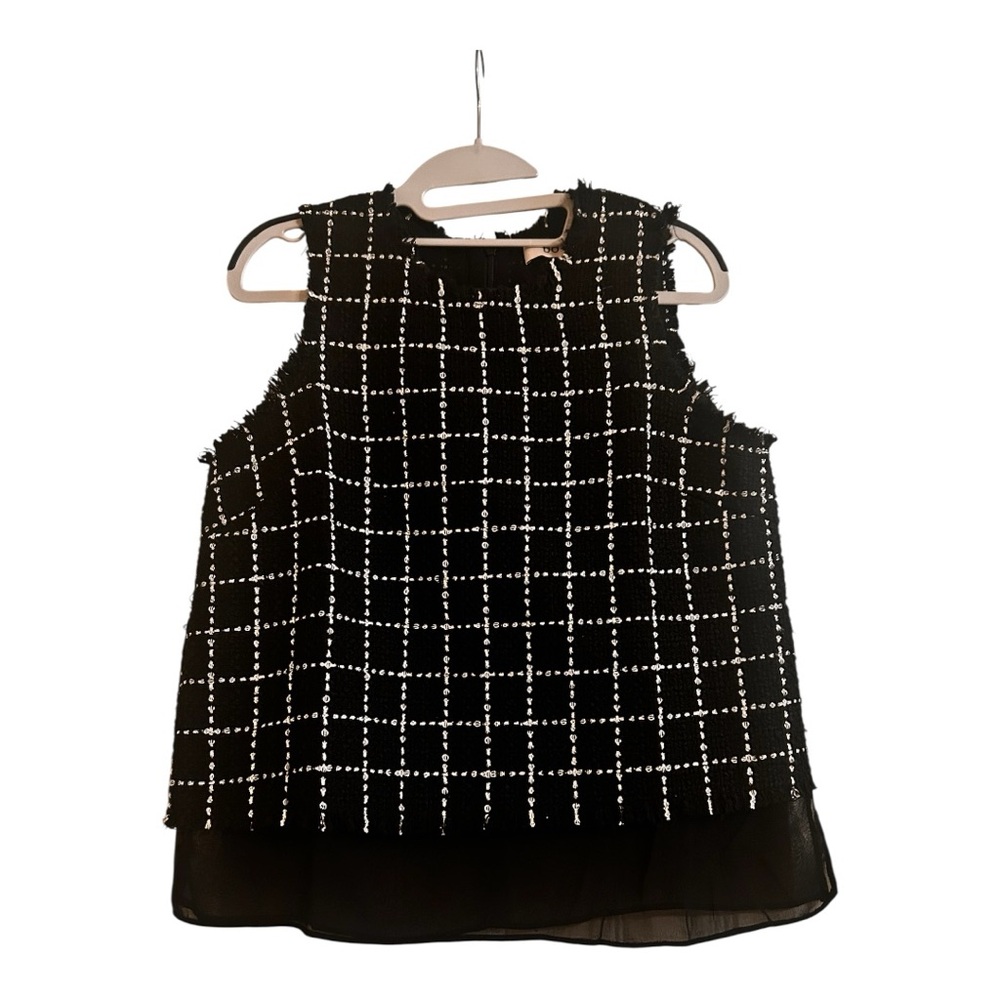 NWT DO+BE Black Tweed Grid Tank with Sheer Hemline